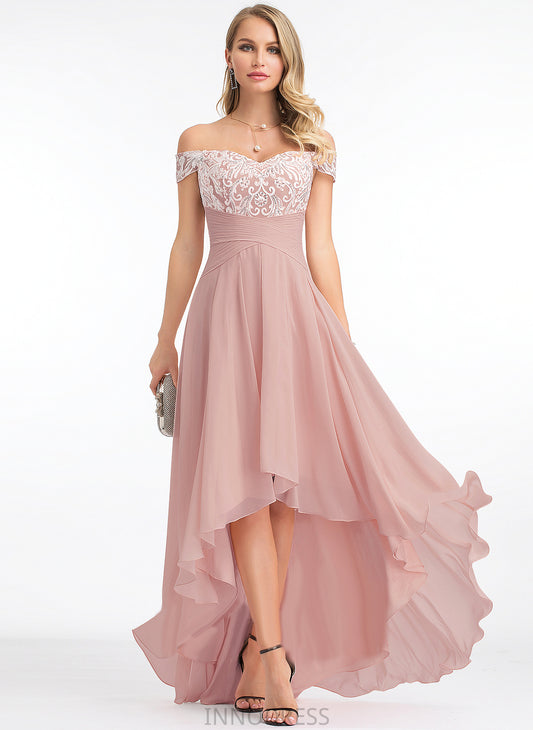 Pleated Rosemary Wedding Dresses A-Line Asymmetrical Lace Off-the-Shoulder Wedding Chiffon Dress With