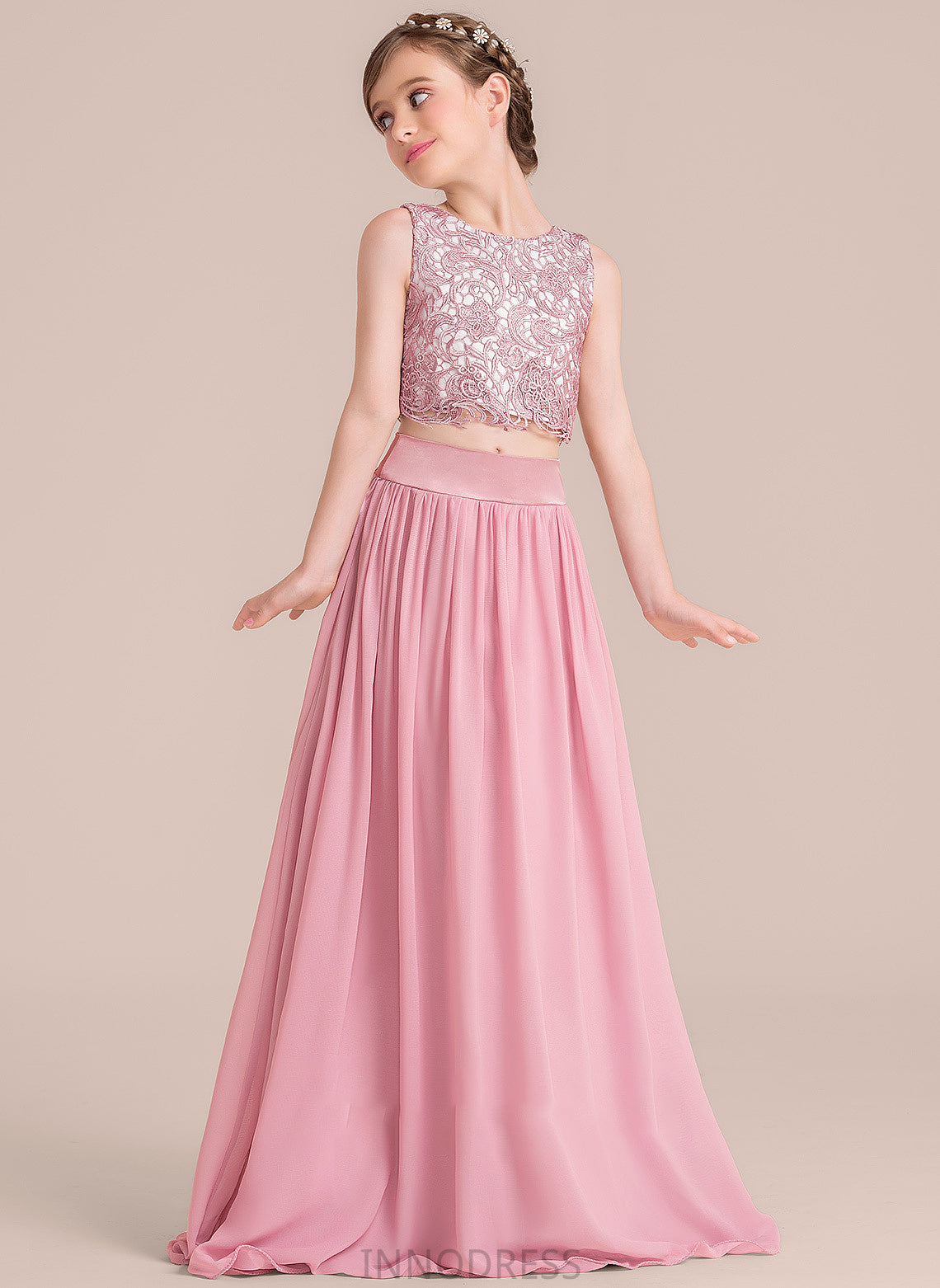 Shania Junior Bridesmaid Dresses A-LineScoopNeckFloor-LengthChiffonJuniorBridesmaidDress#130498