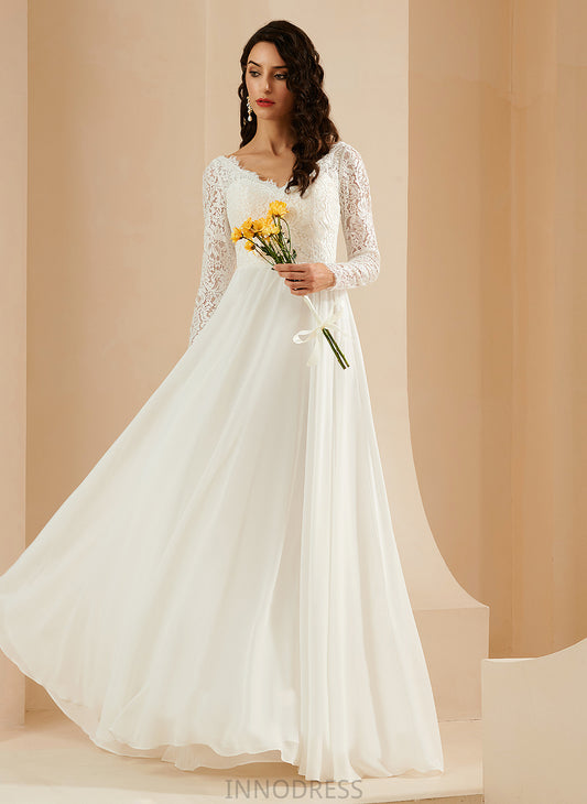 Kaitlynn V-neck Lace Wedding Dresses Sweep With Chiffon Wedding Dress A-Line Train