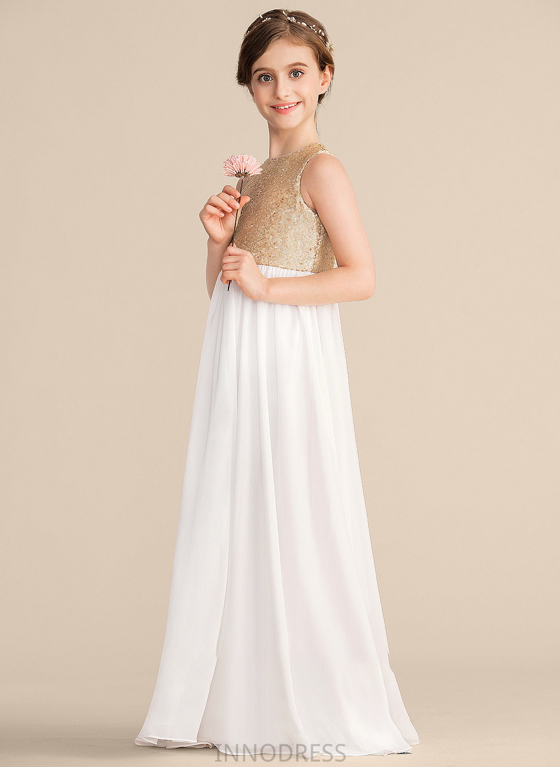 Neck Giada Junior Bridesmaid Dresses Sequined Chiffon Floor-Length Scoop A-Line