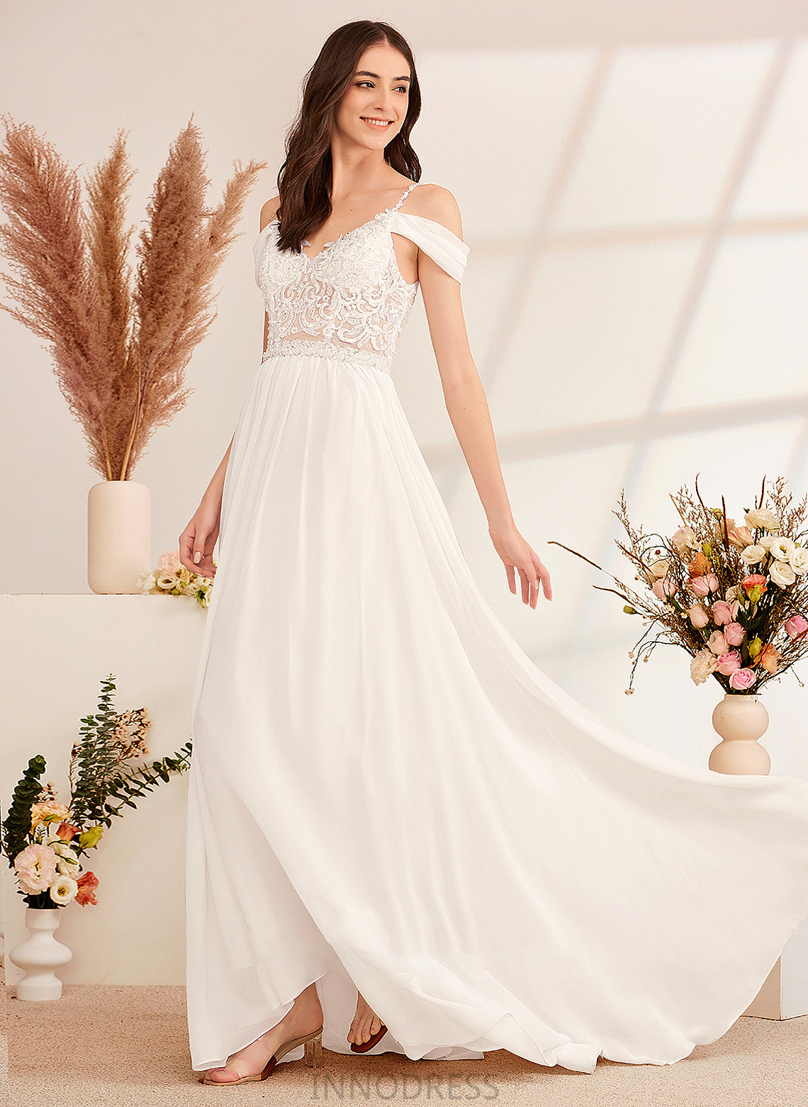 Sweep Wedding Train V-neck Beading Bridget With A-Line Wedding Dresses Dress Sequins