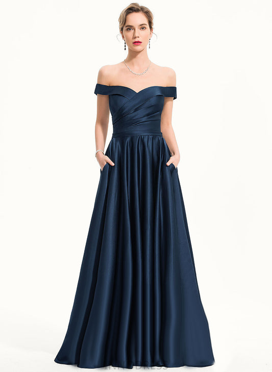 Prom Dresses Train Ashlee Sweep Pleated Ball-Gown/Princess Off-the-Shoulder With Satin