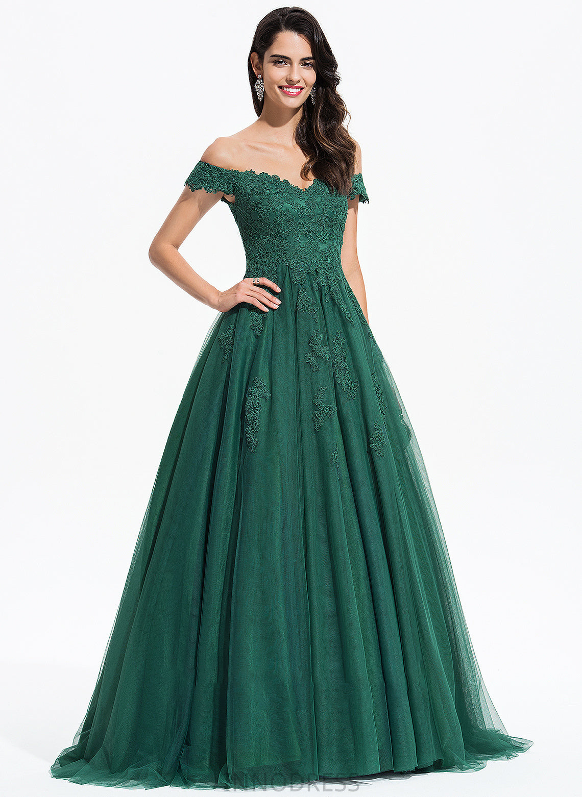 Train Sweep Desiree Lace Prom Dresses Ball-Gown/Princess Tulle With V-neck