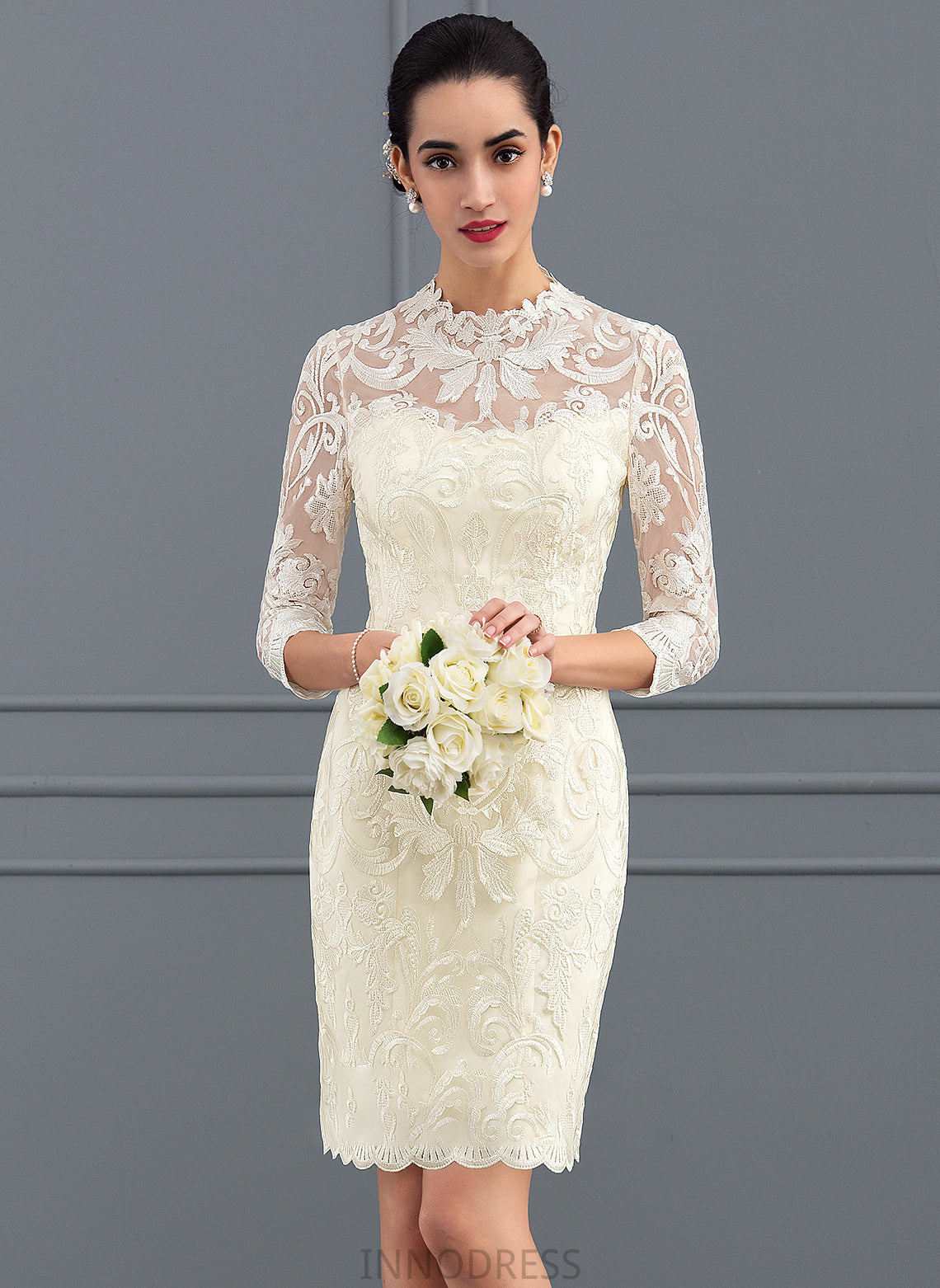 Kaitlin Dress Wedding Dresses Lace Neck Sheath/Column Knee-Length High Wedding