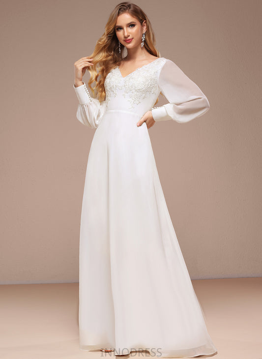 With Dress Chiffon Wedding Dresses V-neck Sequins Floor-Length A-Line Lace Simone Wedding