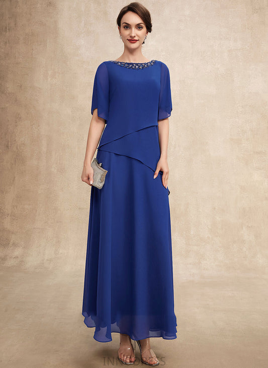 the Bride Mother of the Bride Dresses A-Line Mother Ankle-Length Chiffon Scoop Beading of Dress With Sierra Neck