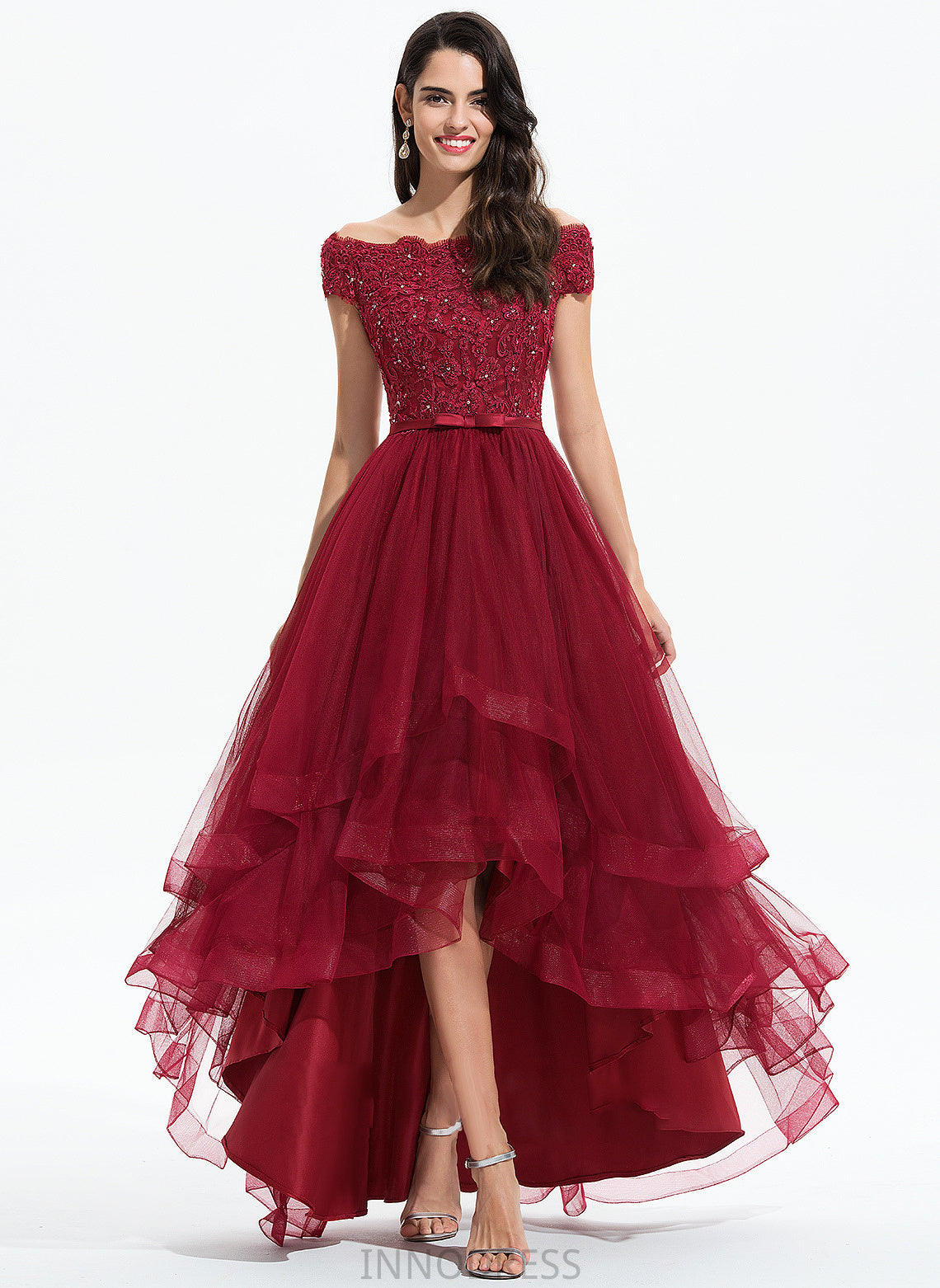 Sequins Bow(s) Dress Off-the-Shoulder Tulle Asymmetrical With Wedding Dresses Beading Ball-Gown/Princess Hillary Wedding
