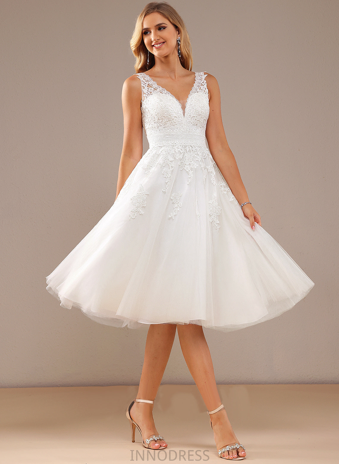 Wedding Dresses Dress Knee-Length Wedding Lace V-neck Tulle A-Line Janey With Lace