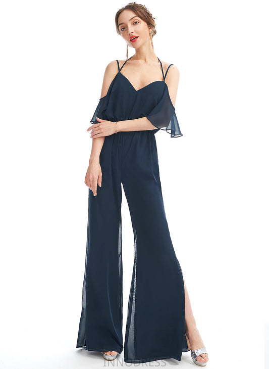 Neckline Ruffle Floor-Length Length Straps Embellishment V-neck Fabric Jada Natural Waist Trumpet/Mermaid Spaghetti Staps Bridesmaid Dresses