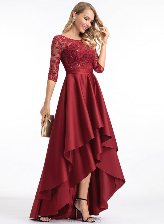 Scoop Illusion Satin A-Line With Sequins Asymmetrical Lace Paloma Prom Dresses