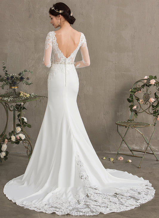 Neck Chapel Stretch Wedding Dresses Sequins Train With Isabelle Scoop Wedding Trumpet/Mermaid Dress Crepe Beading