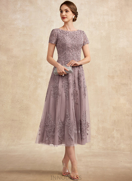 Aimee Scoop Bride Mother of the Bride Dresses Tulle Lace A-Line Tea-Length of Neck Dress Mother the
