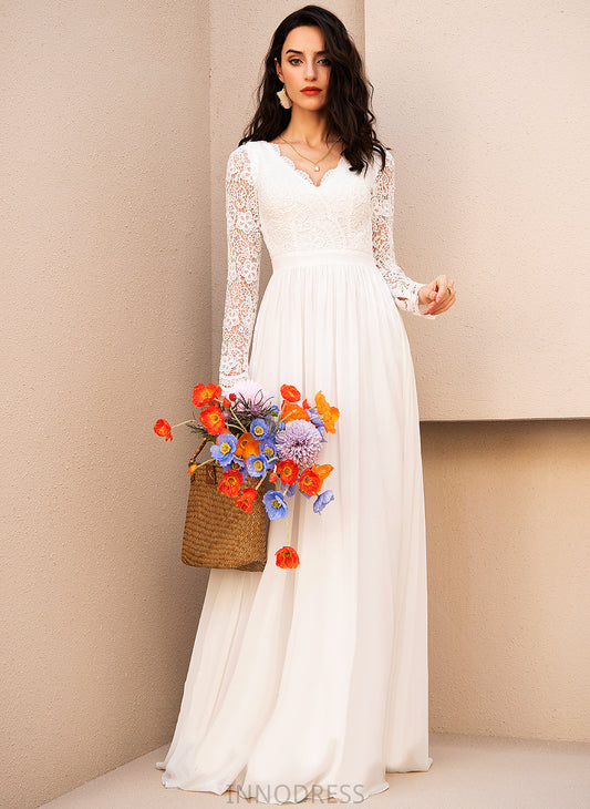 Magdalena A-Line Wedding Chiffon V-neck Dress Floor-Length Wedding Dresses Lace