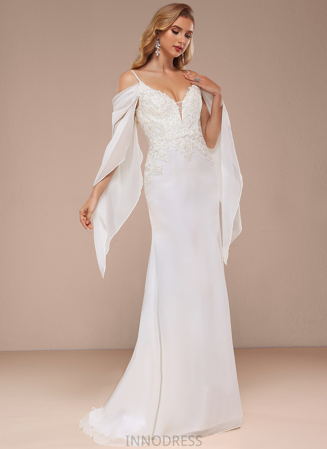 Chiffon Wedding Trumpet/Mermaid Wedding Dresses Beatrice Lace Sweep Train Cold Shoulder Dress