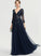 Tulle Floor-Length Prom Dresses A-Line V-neck Sequins With Trinity