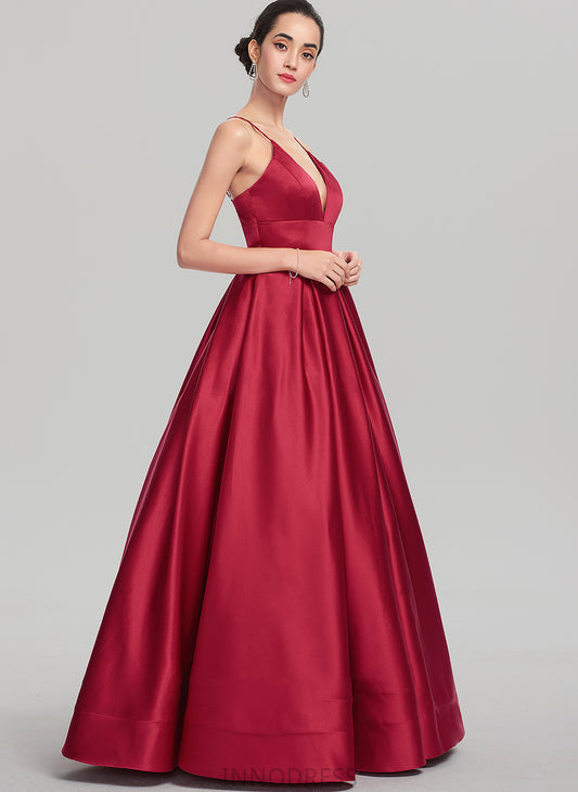 Floor-Length Prom Dresses V-neck Ball-Gown/Princess Satin Helena