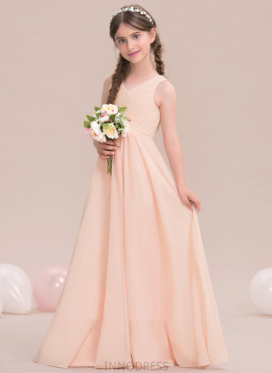 A-Line With V-neck Junior Bridesmaid Dresses Ruffle Chiffon Joyce Floor-Length