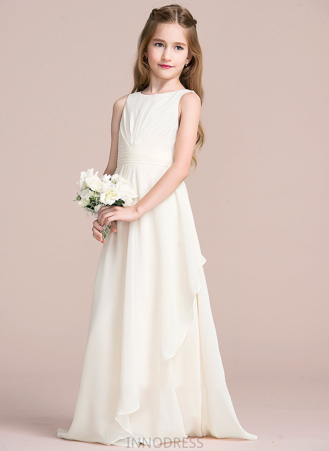 Cascading Scoop Chasity With Neck A-Line Junior Bridesmaid Dresses Ruffles Chiffon Floor-Length
