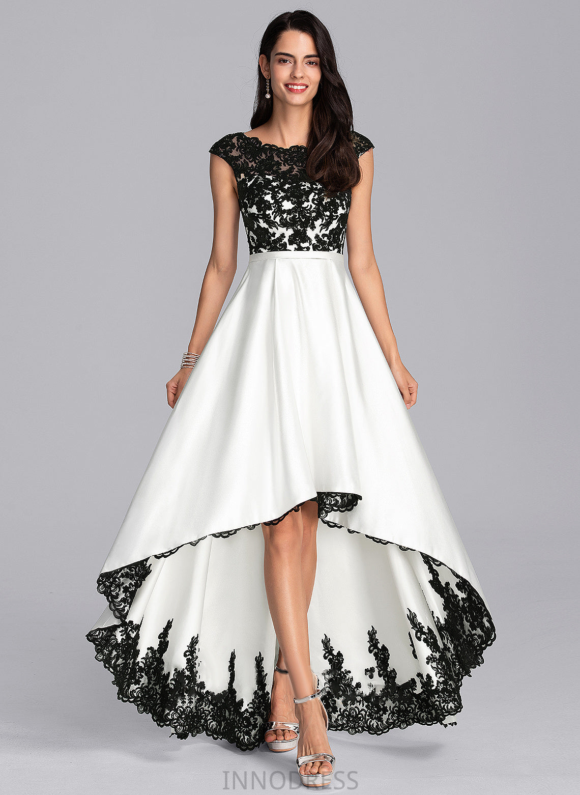 Neck Ryann Scoop Ball-Gown/Princess Satin Asymmetrical Prom Dresses