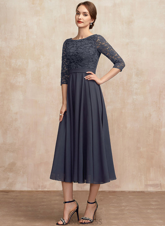 Scoop Chiffon Neck With Lace Tea-Length of Sequins A-Line Mother of the Bride Dresses Jane Dress the Mother Bride
