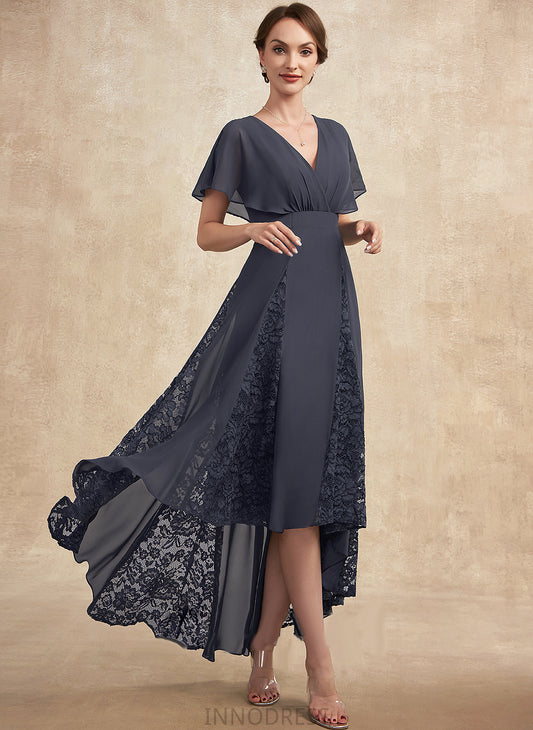 V-neck Dress Mother the With Lace Mother of the Bride Dresses Ruffle Bride of Asymmetrical Ariana A-Line Chiffon