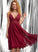 Aleena With Chiffon A-Line Knee-Length Prom Dresses Sequins V-neck