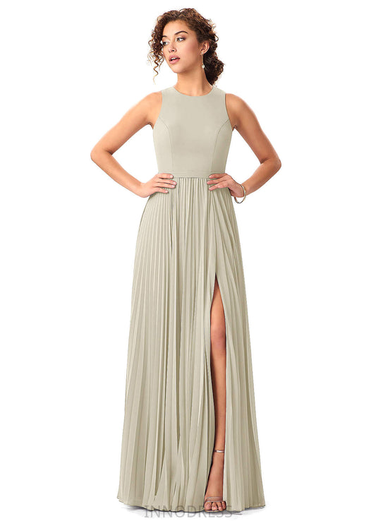 Makaila Scoop Short Sleeves Spandex Floor Length Natural Waist Sheath/Column Bridesmaid Dresses