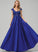 V-neck Riya Floor-Length Sequins Prom Dresses With Ball-Gown/Princess Lace Satin