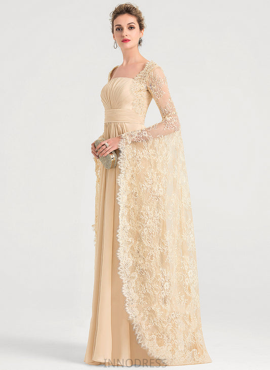 Ruffle Dress Square Neckline Beading Wedding Dresses Chiffon Floor-Length With Lace Wedding Hadley A-Line