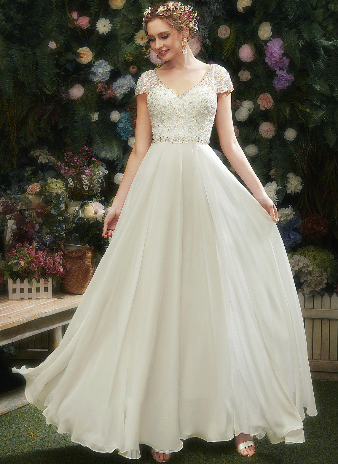 With Lace Amira V-neck Beading Floor-Length Sequins Wedding Dresses A-Line Wedding Dress