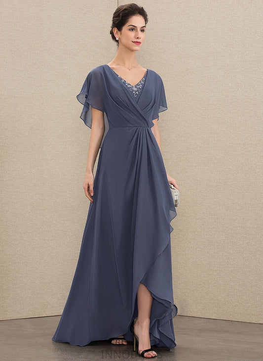 Sequins the A-Line Dress Mother Asymmetrical Mother of the Bride Dresses Chiffon Bride V-neck of Beading Edith With