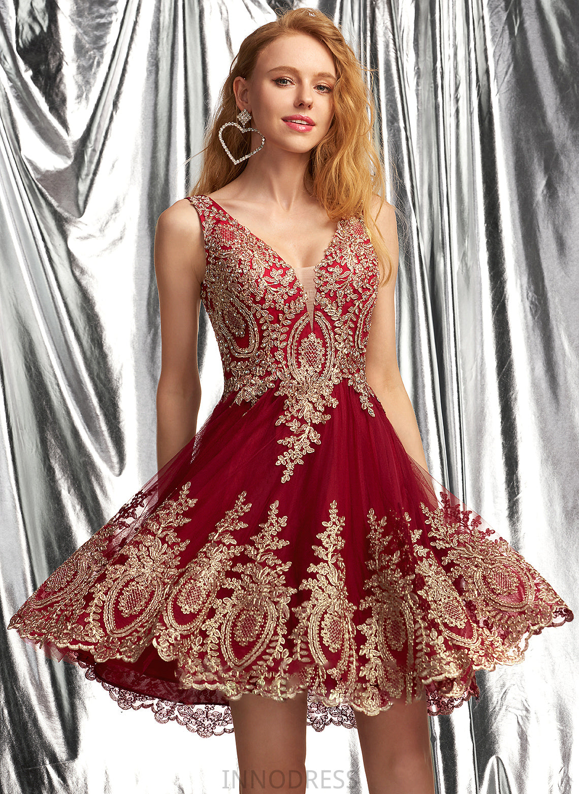 Appliques With V-neck Lace Hanna Short/Mini Prom Dresses Tulle A-Line