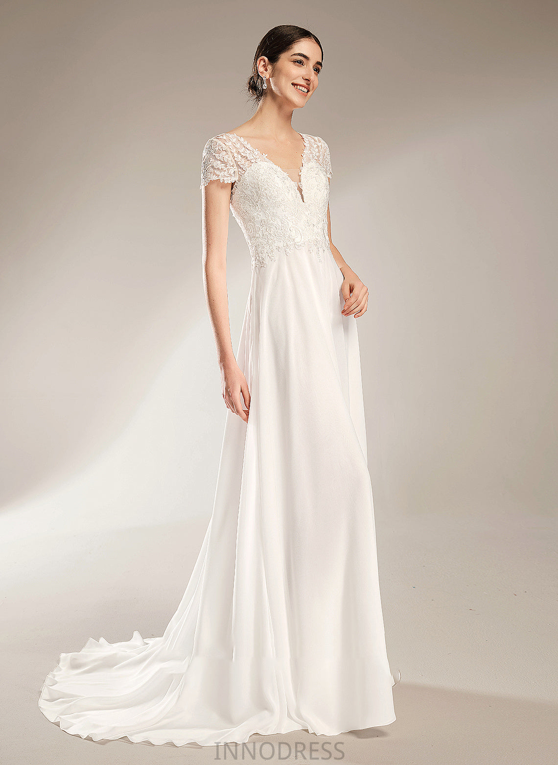 Wedding Dresses Wedding Train Bow(s) A-Line Skyler Dress Court V-neck With