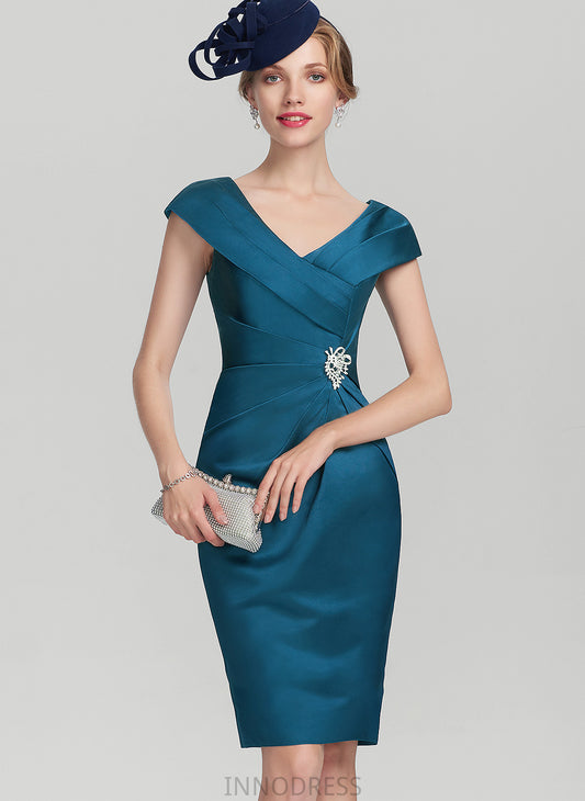 Beading Ruffle Sheath/Column Knee-Length With Mother of Mother of the Bride Dresses the Bride Satin Nadine V-neck Dress