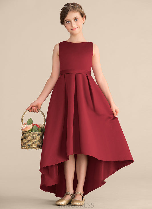 Kennedy Junior Bridesmaid Dresses With Scoop A-Line Neck Asymmetrical Pockets Satin Ruffle