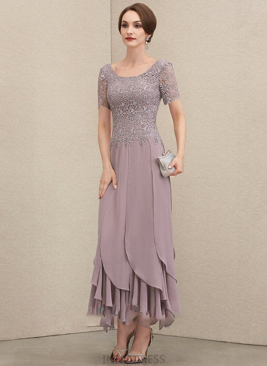 With Scoop A-Line of Jeanie Mother Lace Bride Mother of the Bride Dresses Cascading Dress Ankle-Length Neck Chiffon Ruffles the