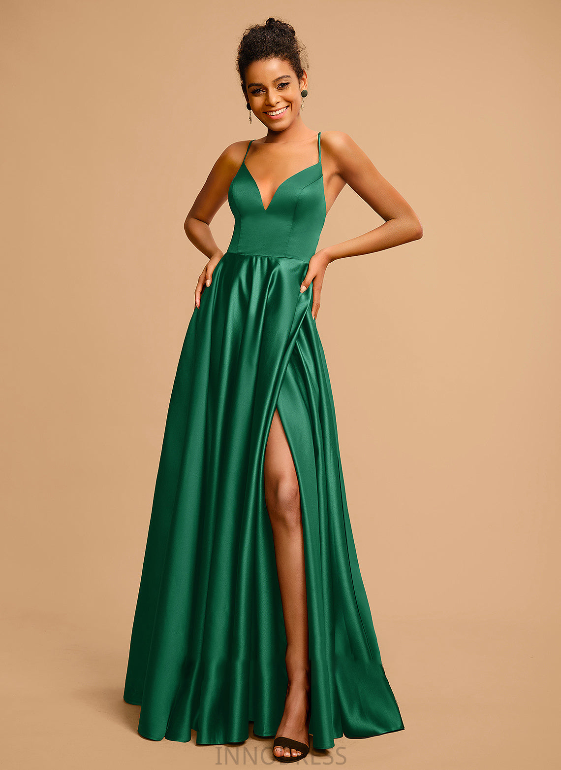 Prom Dresses Elizabeth Satin V-neck A-Line Floor-Length