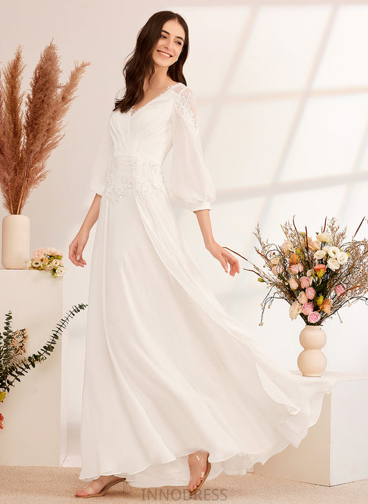 Floor-Length Natalie A-Line Dress Wedding Dresses Chiffon Wedding V-neck