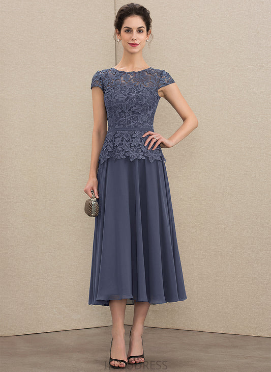 Chiffon the Johanna Tea-Length of Mother of the Bride Dresses A-Line Dress Scoop Mother Bride Lace Neck