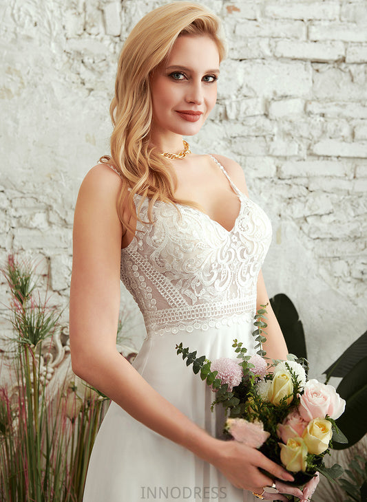 Chiffon Lace Floor-Length V-neck Wedding Dresses Dress A-Line Split Yaritza Wedding Front With