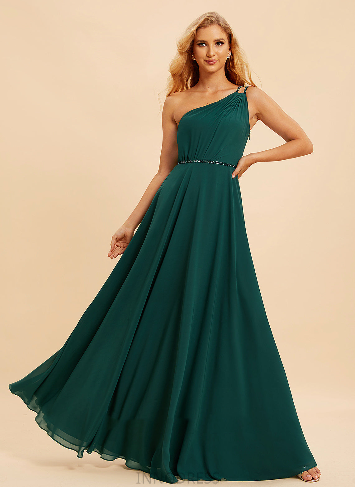 Sequins Floor-Length Silhouette Neckline Beading Length One-Shoulder Embellishment A-Line Fabric Emma A-Line/Princess Bridesmaid Dresses