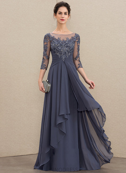 Jaslyn of Chiffon Bride the Lace Mother Cascading A-Line Ruffles Dress Scoop Neck Mother of the Bride Dresses With Floor-Length