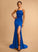 Neckline Sweep Square Sequins With Sheath/Column Jersey Prom Dresses Lace Savanah Train
