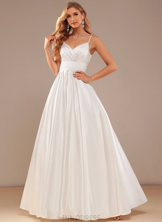 Madisyn Ball-Gown/Princess Wedding Satin V-neck Dress Floor-Length Pockets With Wedding Dresses
