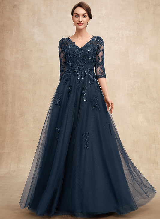 Lace Dress of Bride Mother A-Line Mother of the Bride Dresses Sequins Tulle With Floor-Length V-neck the Addyson