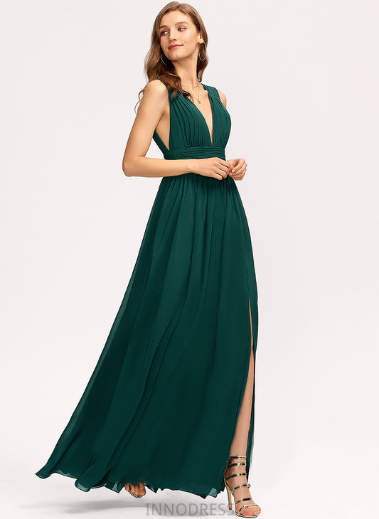 Pleated Prom Dresses With Chiffon Charlotte V-neck A-Line Floor-Length
