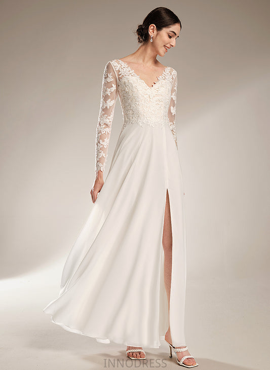 Wedding Wedding Dresses Lace Floor-Length Chiffon Dress A-Line V-neck Magdalena