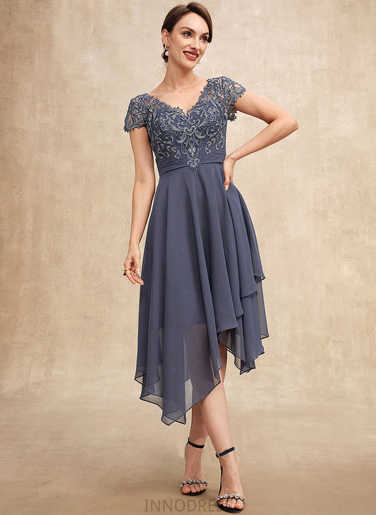 V-neck of the Mother Ruffle Lace Alanna With A-Line Dress Chiffon Mother of the Bride Dresses Asymmetrical Bride