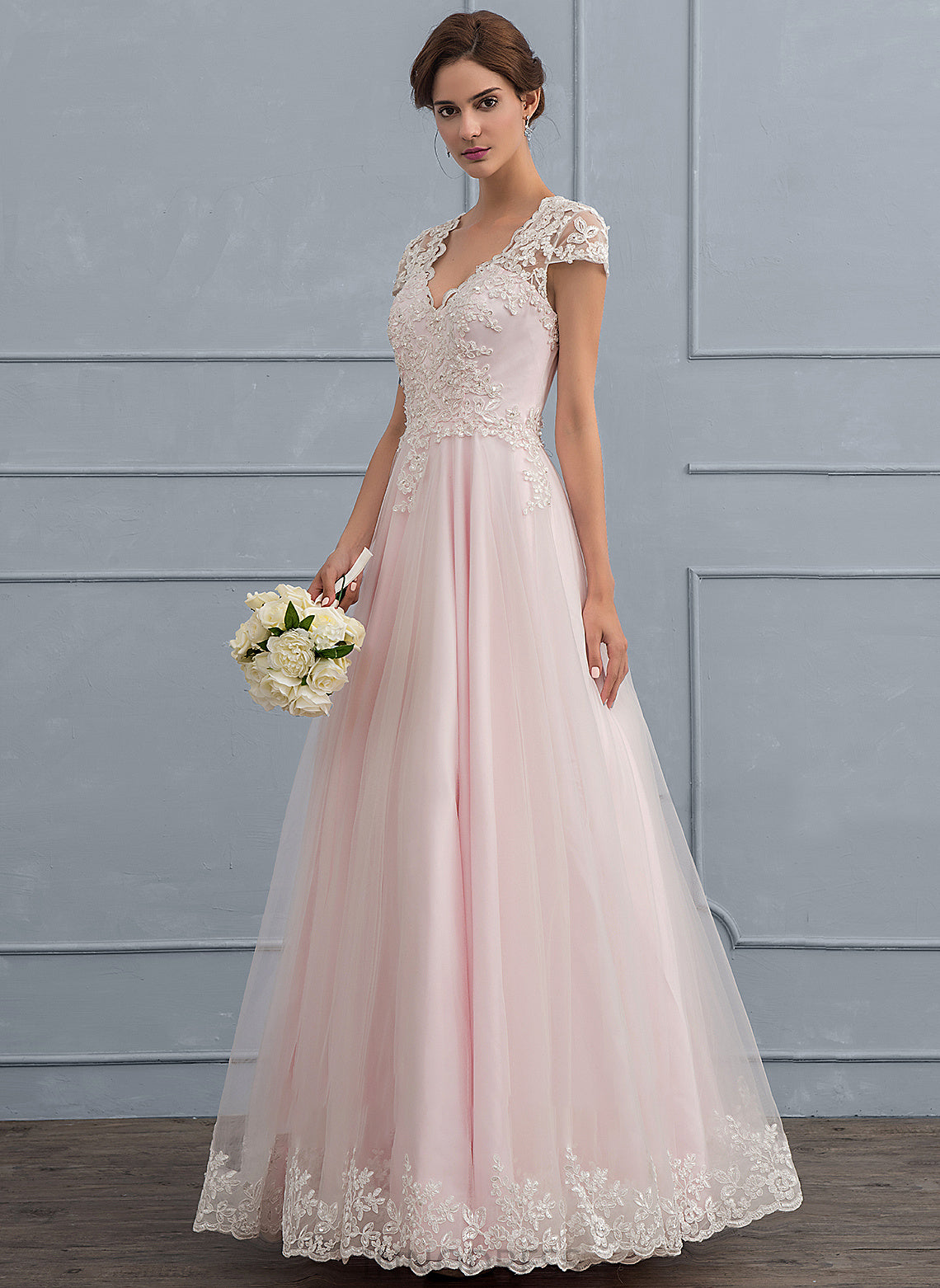 With Ball-Gown/Princess Sequins Dress Beading Floor-Length Wedding Wedding Dresses V-neck Tulle Lana