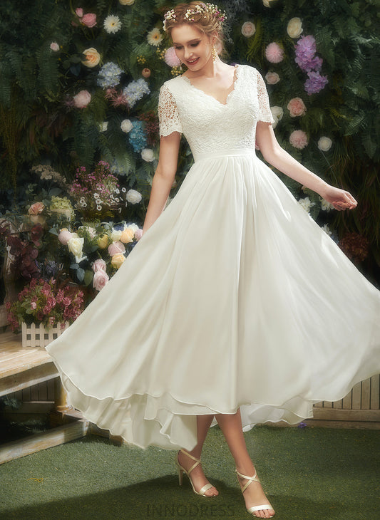 Chiffon Asymmetrical Dress Wedding Dresses Wedding A-Line Lace V-neck With Lola